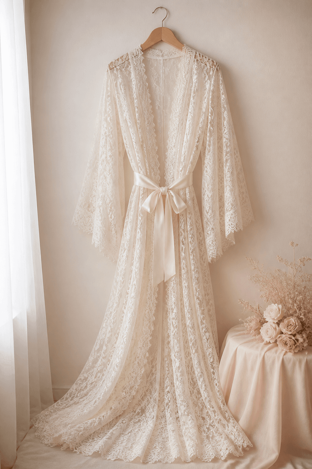 Noor lace robe in ivory
